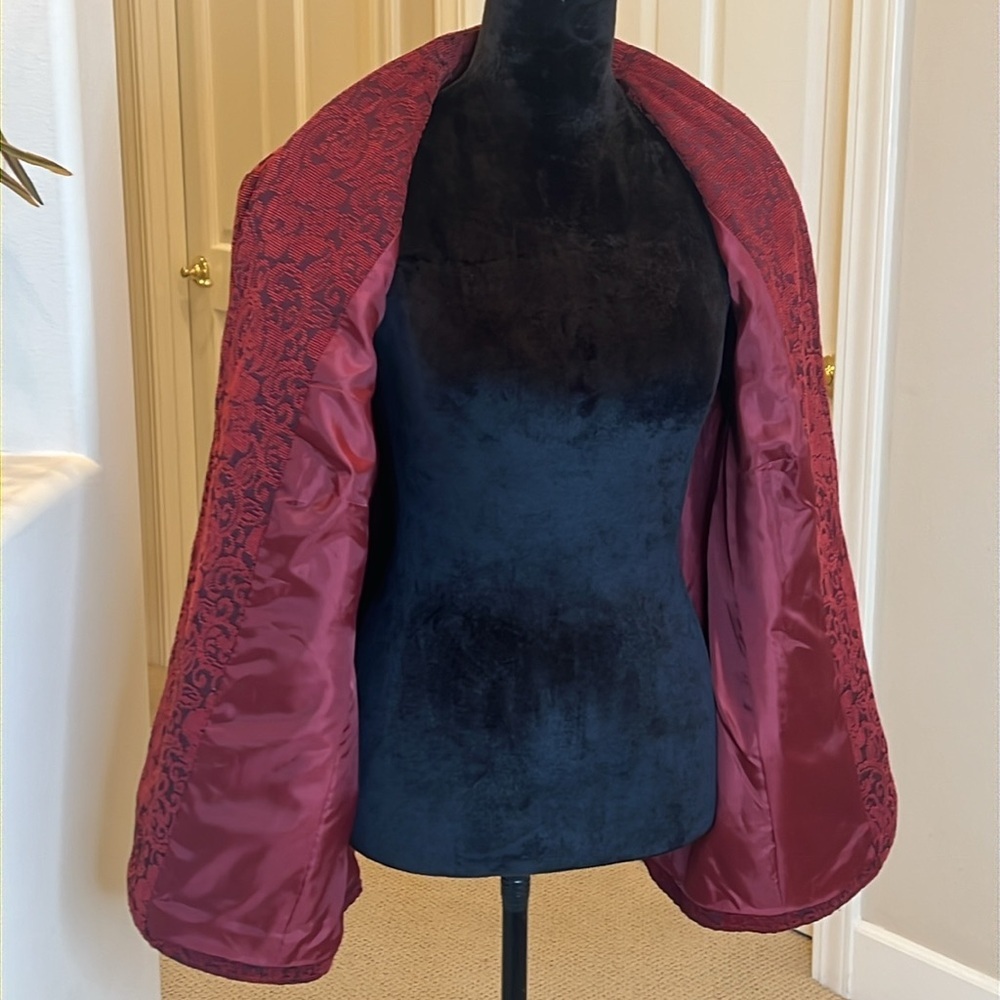 Goldwater Creek Burgundy Chenille Jacquard Jacket Blazer - Picture 4 of 7